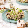 Miso Mushroom Risotto With Poached Quail Eggs