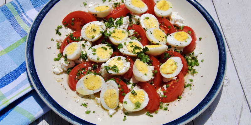 Chef Kyle's Tomato, Feta, & Quail Egg Salad