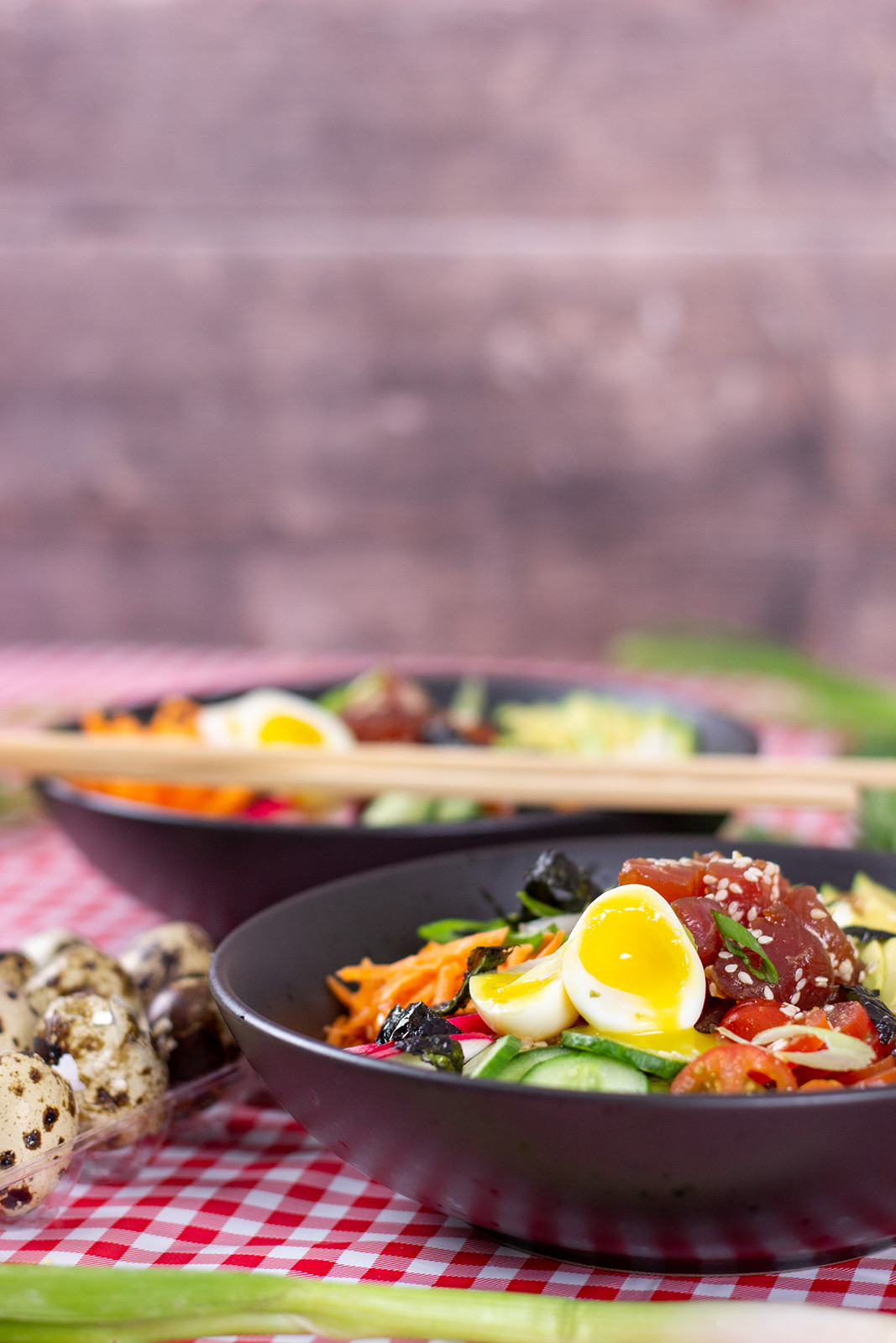 Tuna Poke with quail eggs