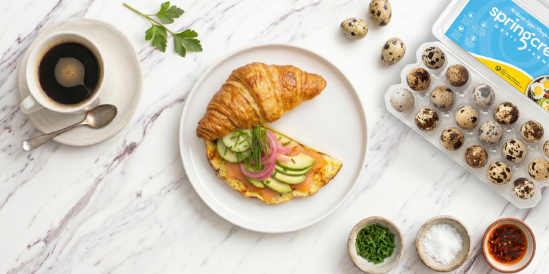 Chef Kyle's One Pan Quail Egg Breakfast Croissant