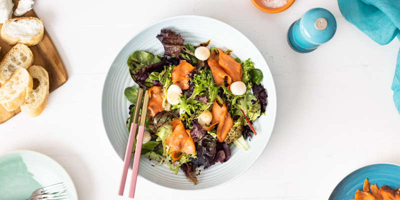 Poached Quail Egg & Smoked Salmon Salad