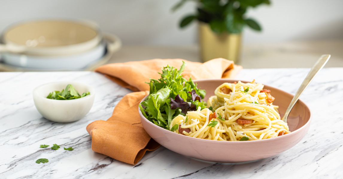 Pasta Carbonara With Quail Eggs | Spring Creek Quail Farms