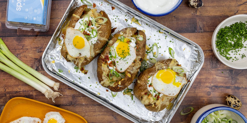Double Baked Potatoes with Quail Eggs