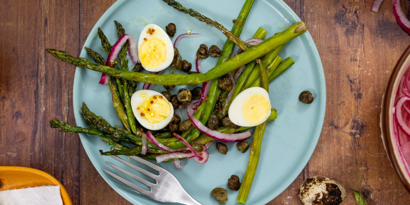 Roasted Asparagus Salad with Quail Eggs