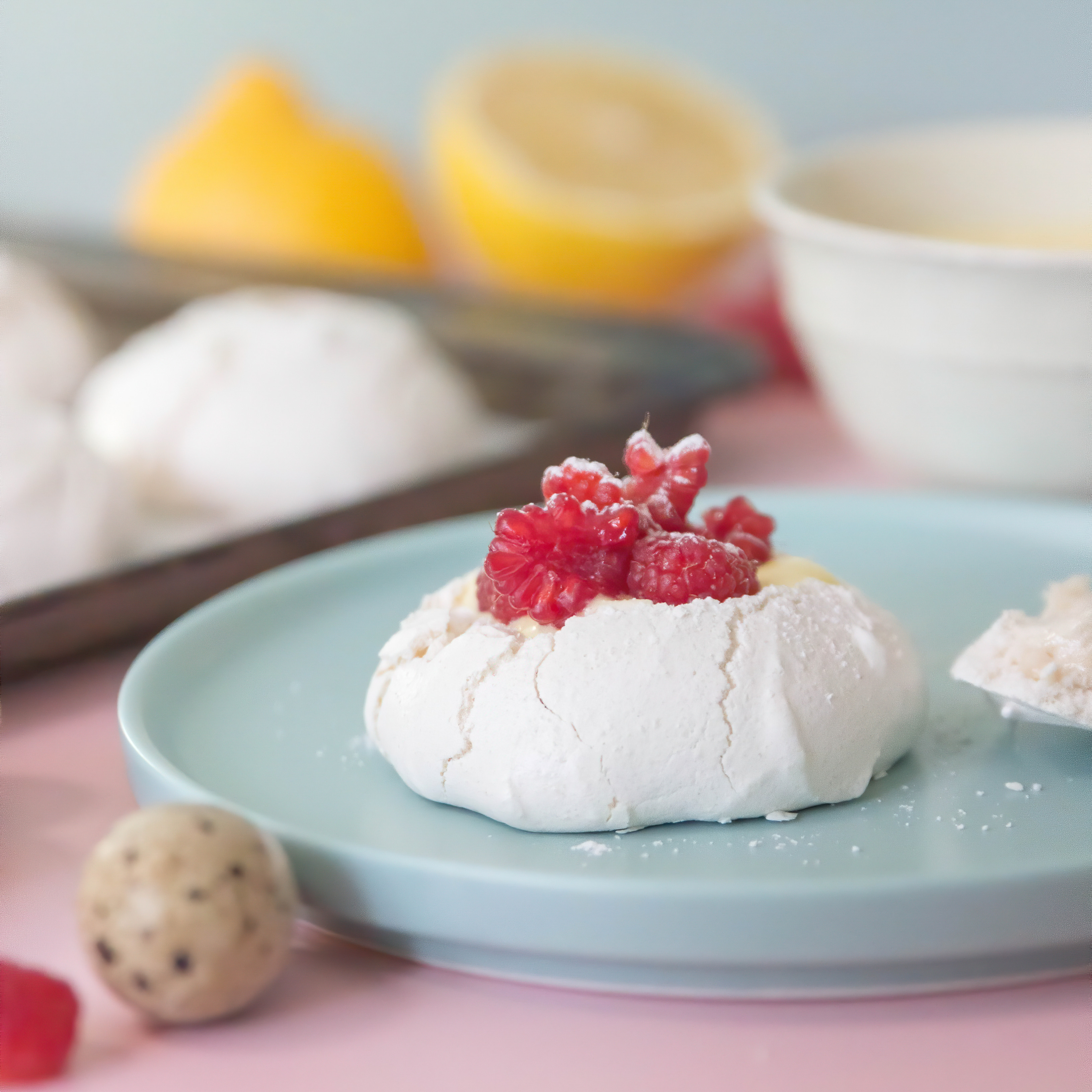 Raspberry Pavlovas With Lemon Curd (Made With Quail Eggs!)