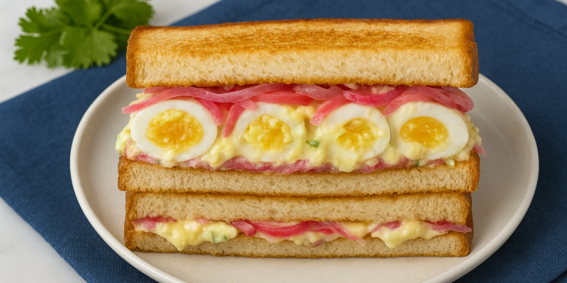 Pickled Onion Quail Egg Sandwich
