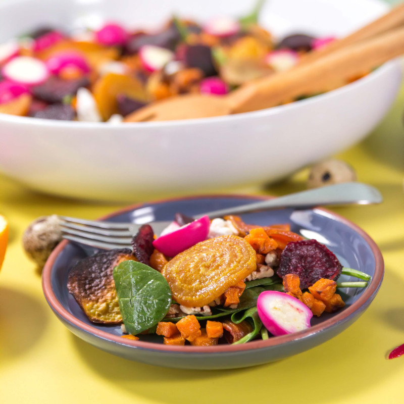 Beet salad with pickle quail eggs