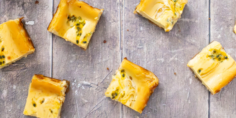 Passionfruit Cheesecake Bars with Quail Eggs