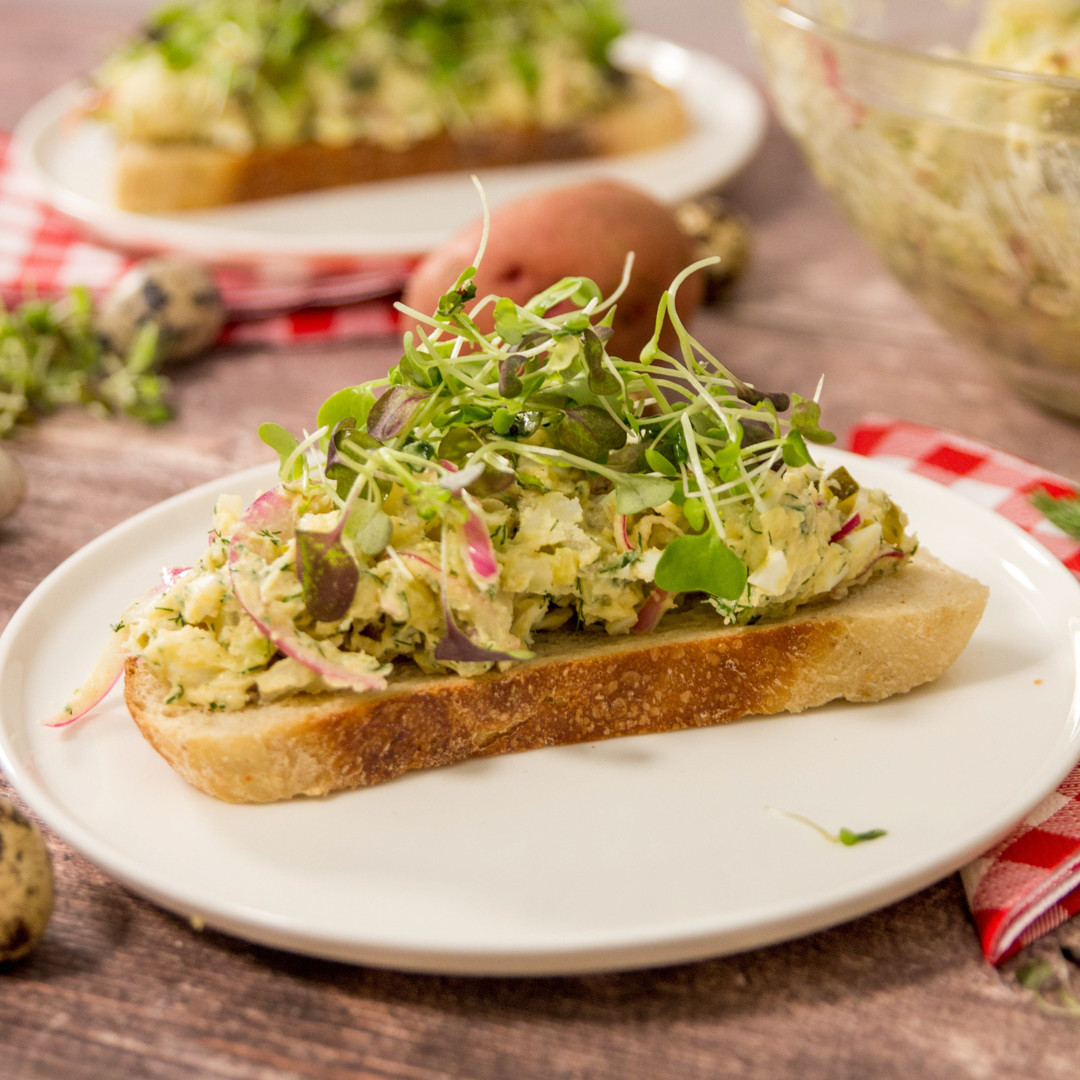 Quail Egg & Potato Salad on toast