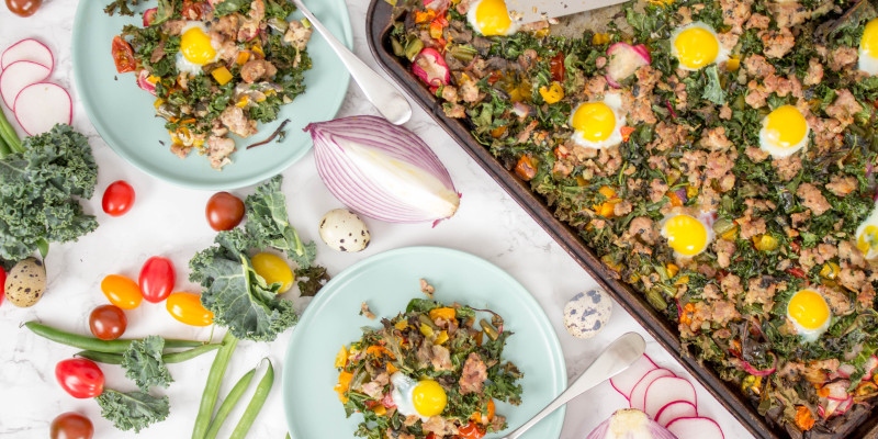 Spring Breakfast Sheet Bake With Quail Eggs