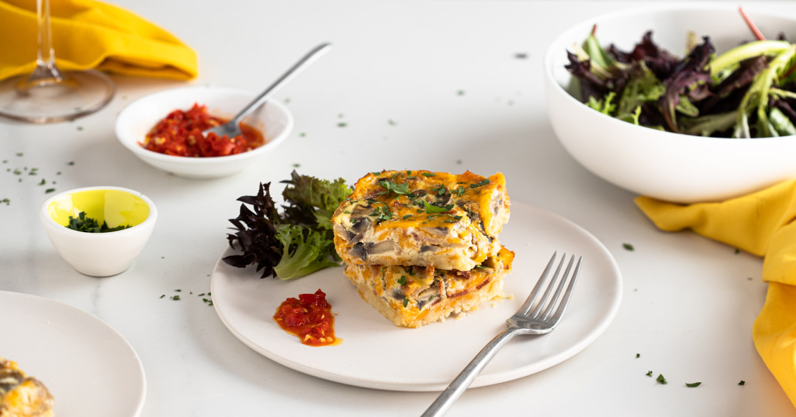 Bacon, Cheddar & Mushroom Squares With Quail Eggs | Spring Creek Quail Farms