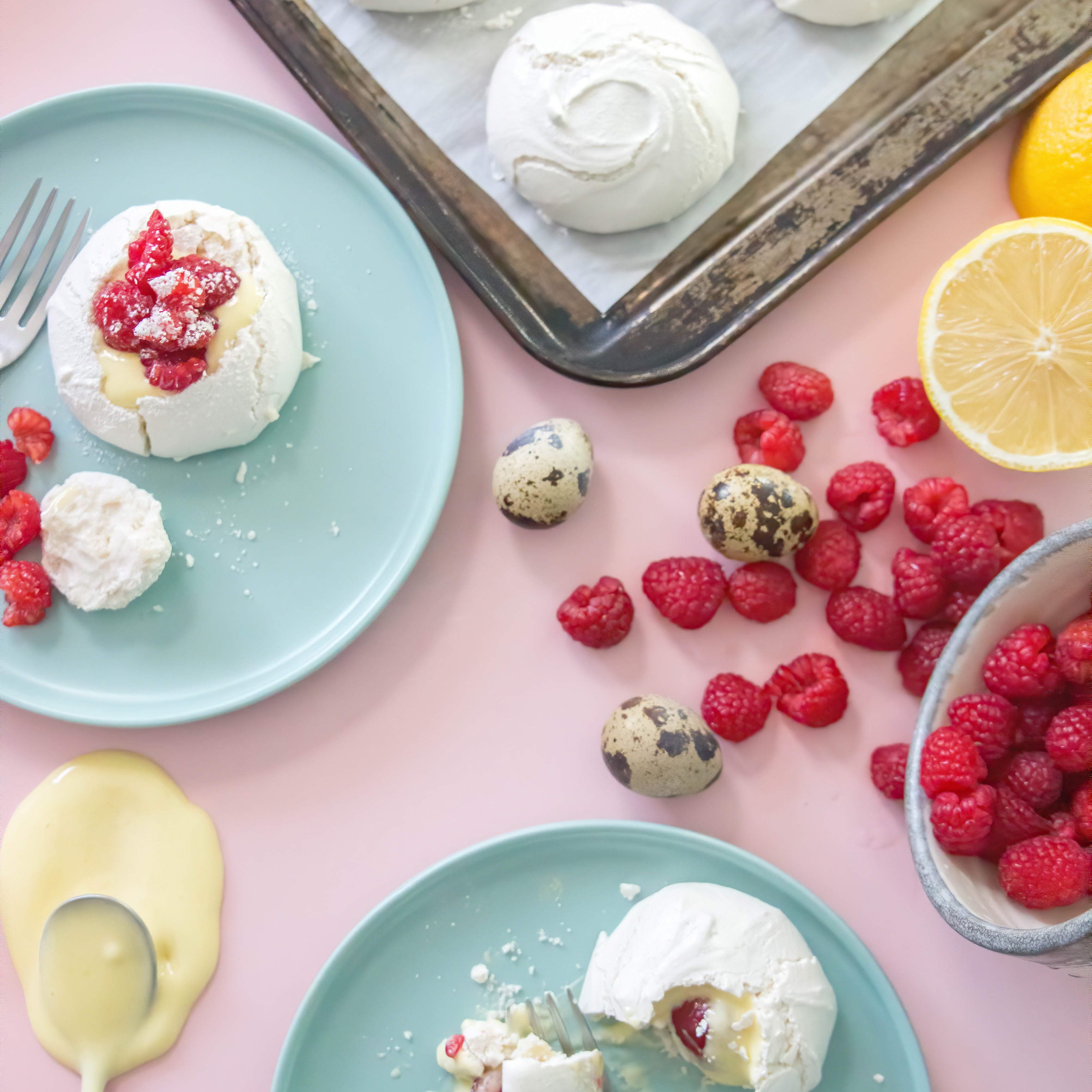 Raspberry Pavlovas With Lemon Curd (Made With Quail Eggs!)